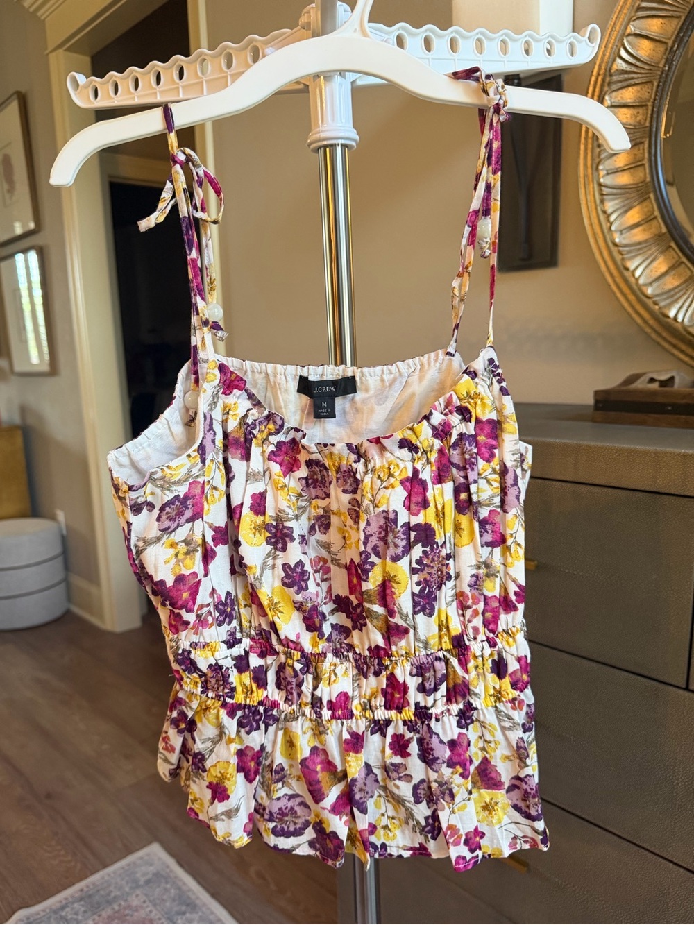 NWT J. Crew Tie Strap Floral Ruffle Camisole Tank Top